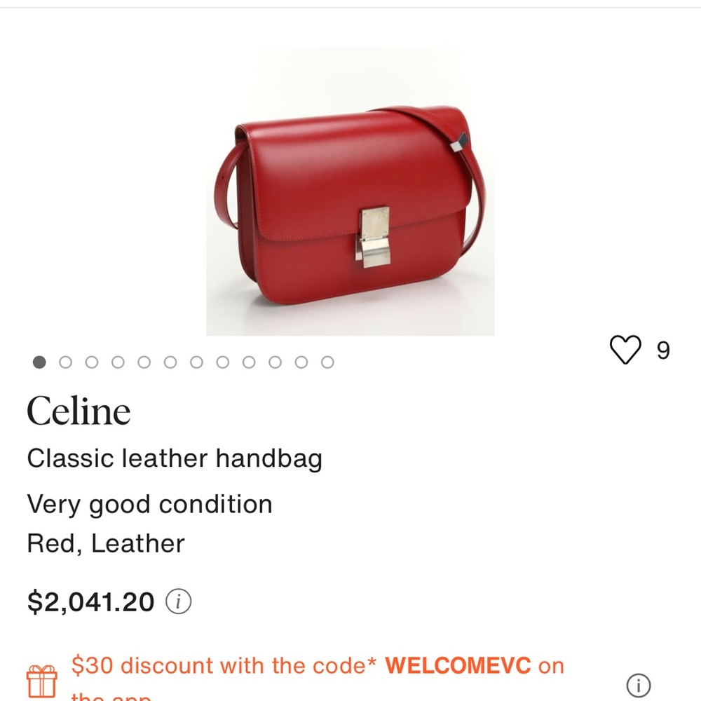 Celine Classic Leather Handbag Red Leather